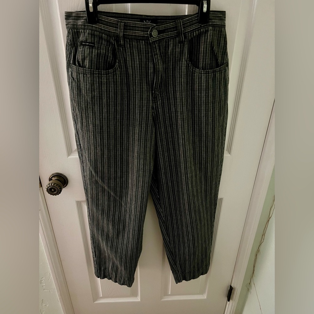NY and Company 100% Cotton Pinstripe Black and White Cropped Pants Size 12,